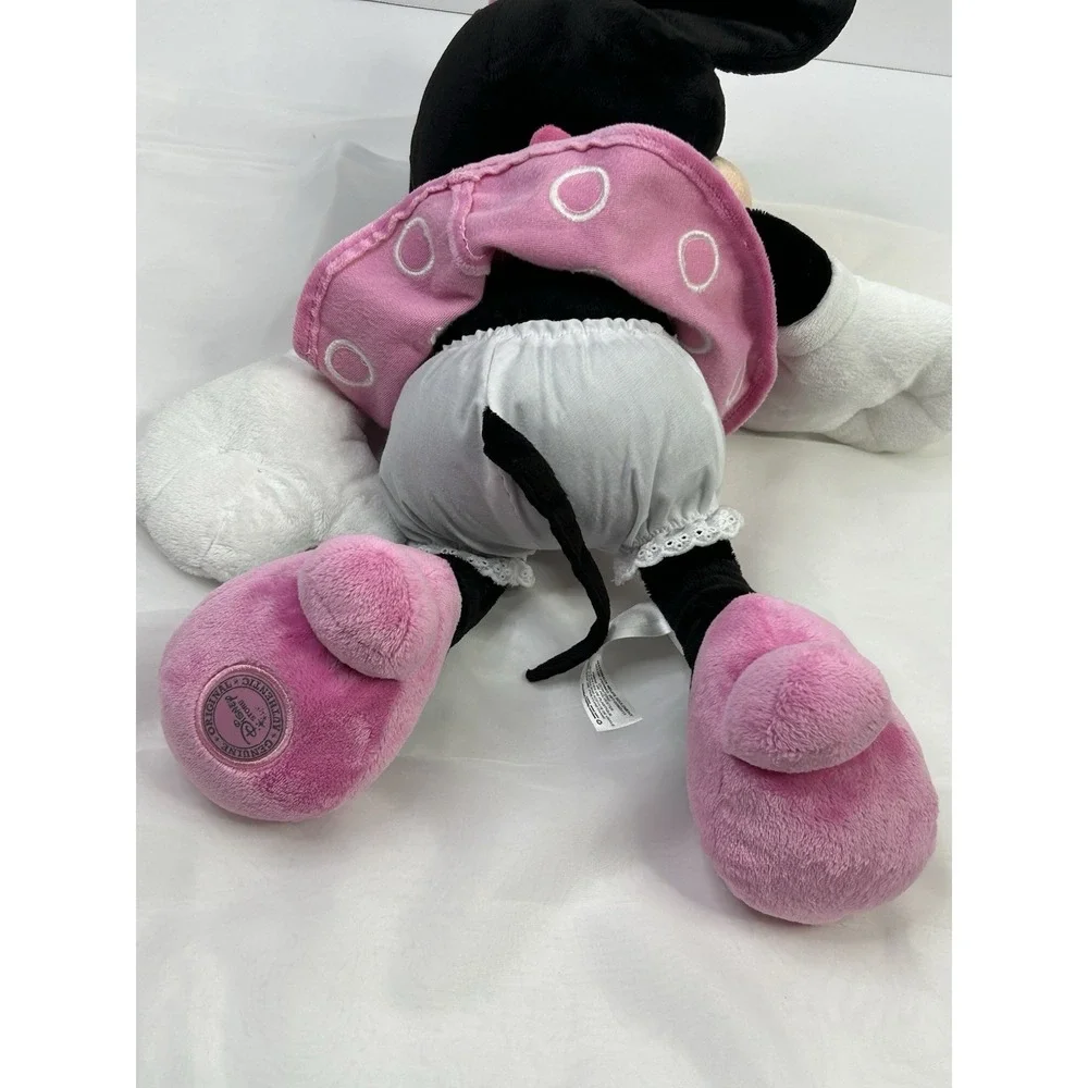 Disney Store Minnie Mouse Plush Toy Stuffed Animal Pink Polka Dot Dress Bow 16